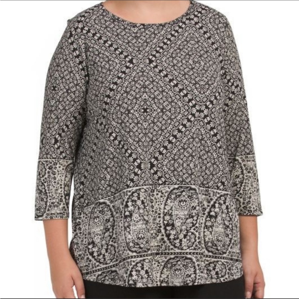 Lucky Brand Plus Size boho brown and cream 3/4 sleeves print top size 2X